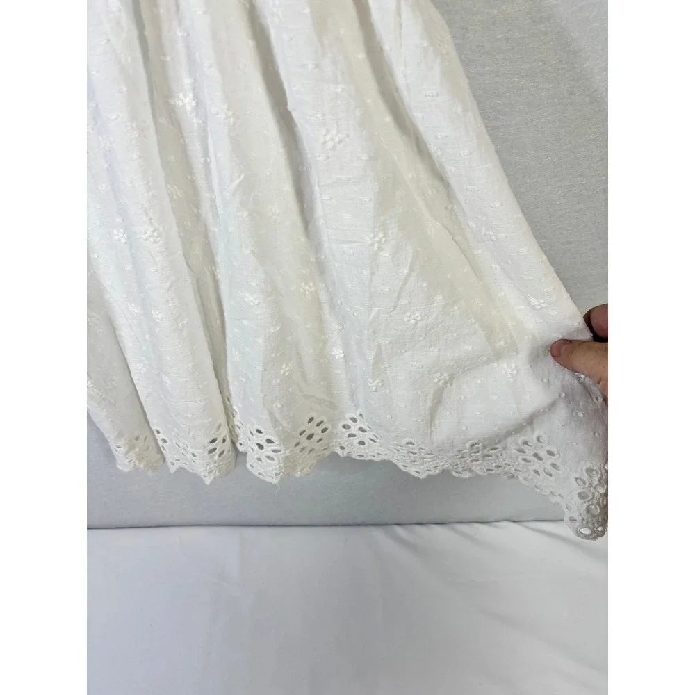 Blue Island White Cotton Eyelet Smocked Waist Cover Up Dress Small 9004-465